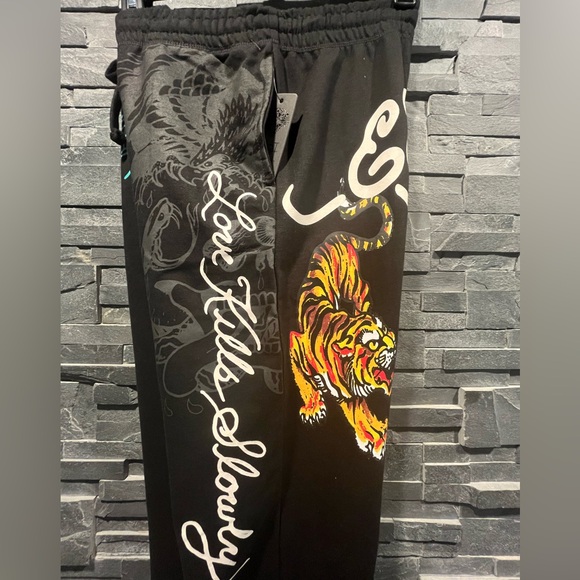 Ed Hardy Crawling Tiger Graphic Cotton Blend Jersey Drawstring Sweatpants Black - Picture 9 of 15